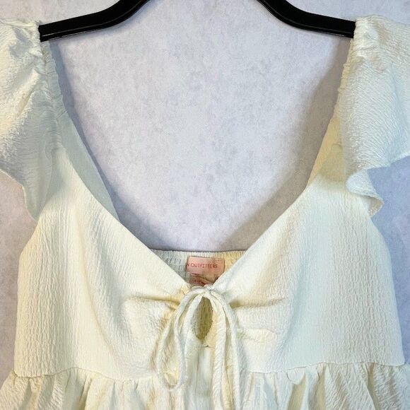 Urban Outfitters Sierra Keyhole Blouse Womens Small Ivory Y2K Babydoll Crop - Picture 3 of 14